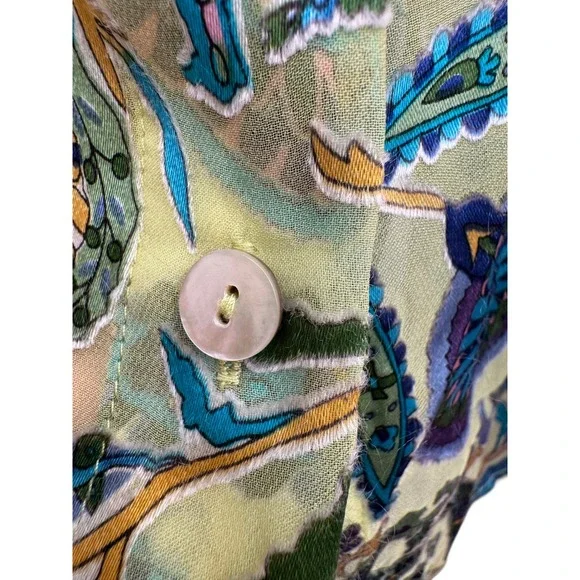 Soft Surroundings Green & Blue Floral Print Long Sleeve Button-Down Shirt Size L - Picture 7 of 16